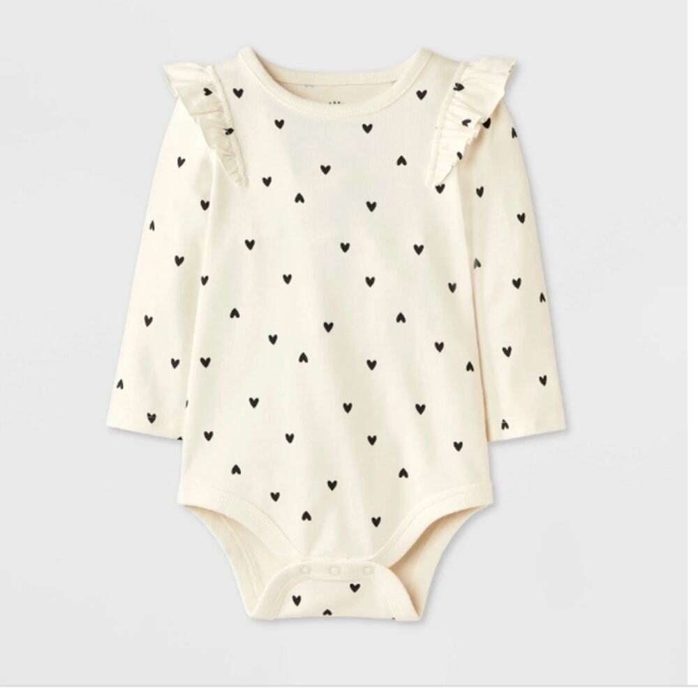 CAT + JACK | WHITE & BLACK HEART | LONG SLEEVE | ONSIE | NB